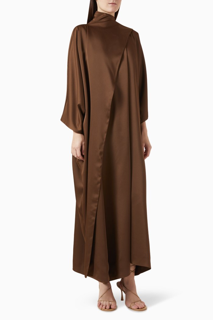 

Nida Wrap-neck Kaftan in Satin, Brown