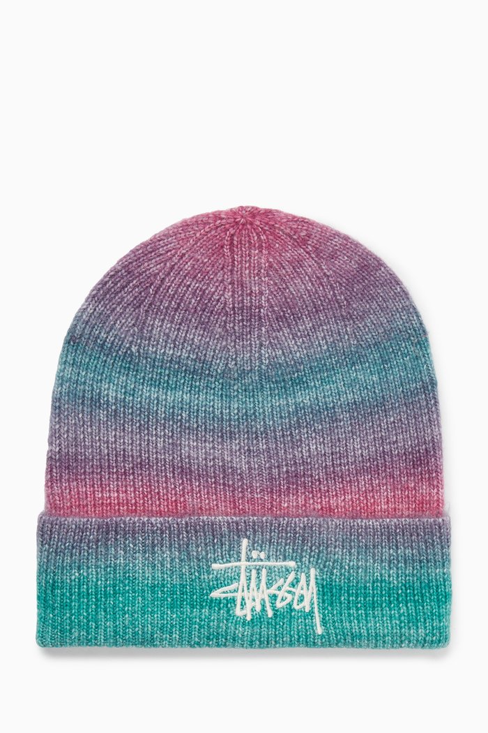Spray Stripe Cuff Beanie Hat in Acrylic, Multicolour