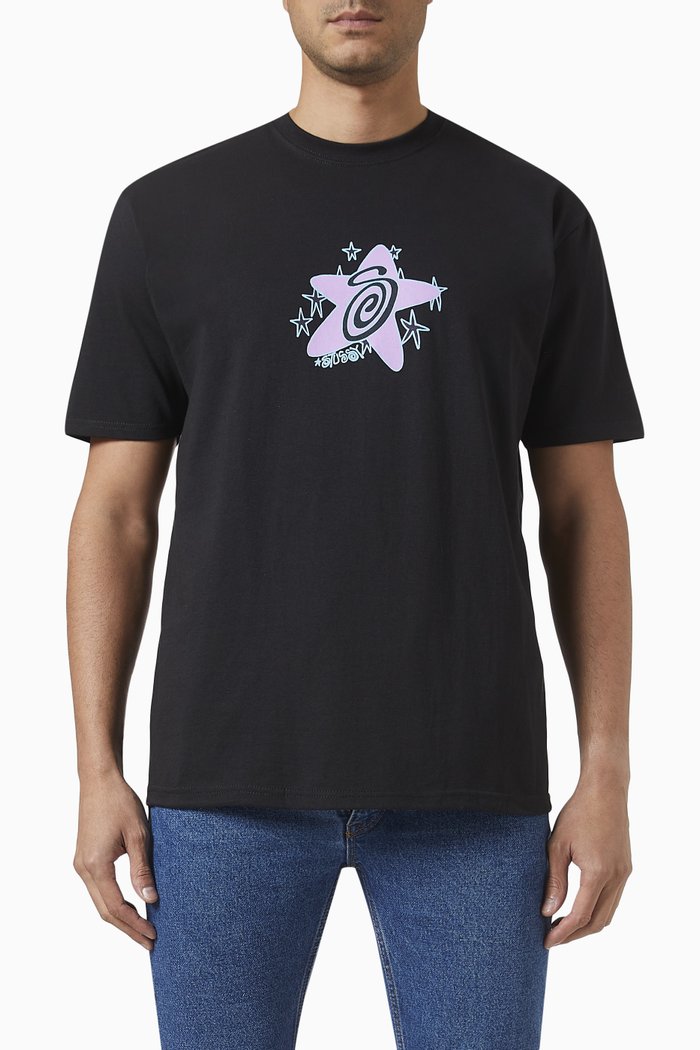 

Galaxy Print T-Shirt in Cotton, Black