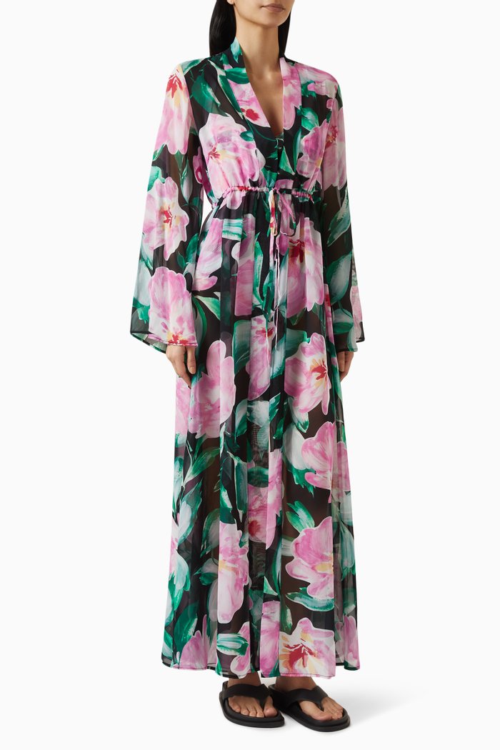 Betty Kimono Gown in Viscose, Multicolour
