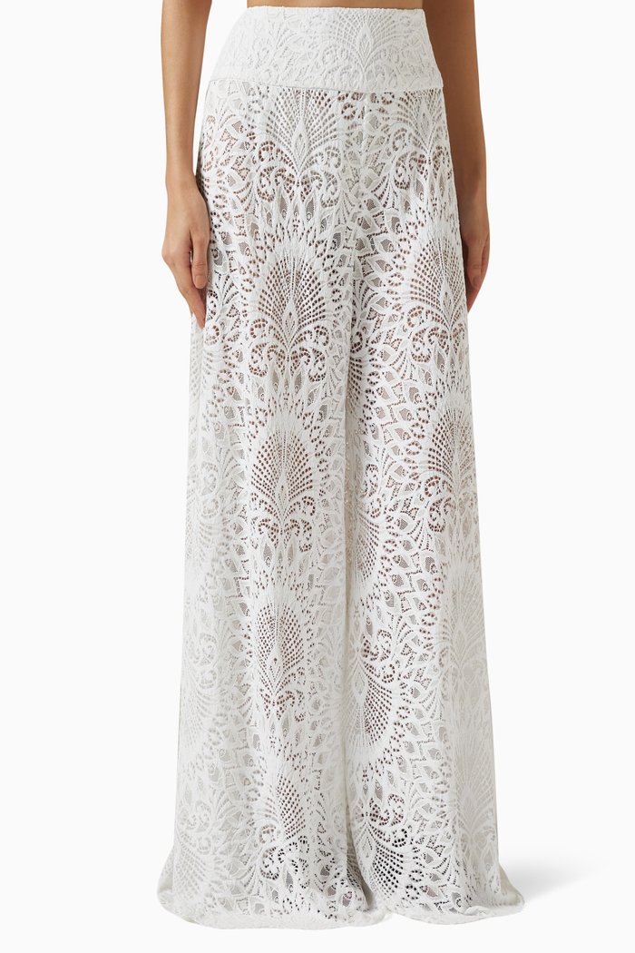 Charlize Palazzo Pants in Lace, White