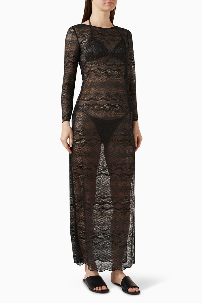 

Aliona Sheer Maxi Dress in Lace, Black