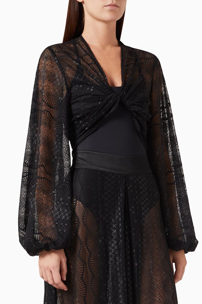 Tabitha Cropped Top in Lace, Black