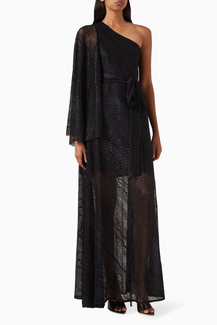 

Natalia One-shoulder Maxi Dress in Lace, Black