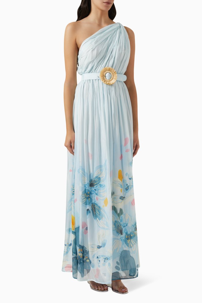 

Adriana One-shoulder Maxi Dress in Silk-blend, Blue