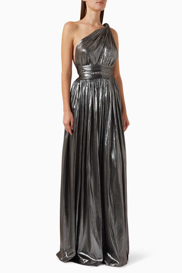 Goddess One Shoulder Gown, Silver