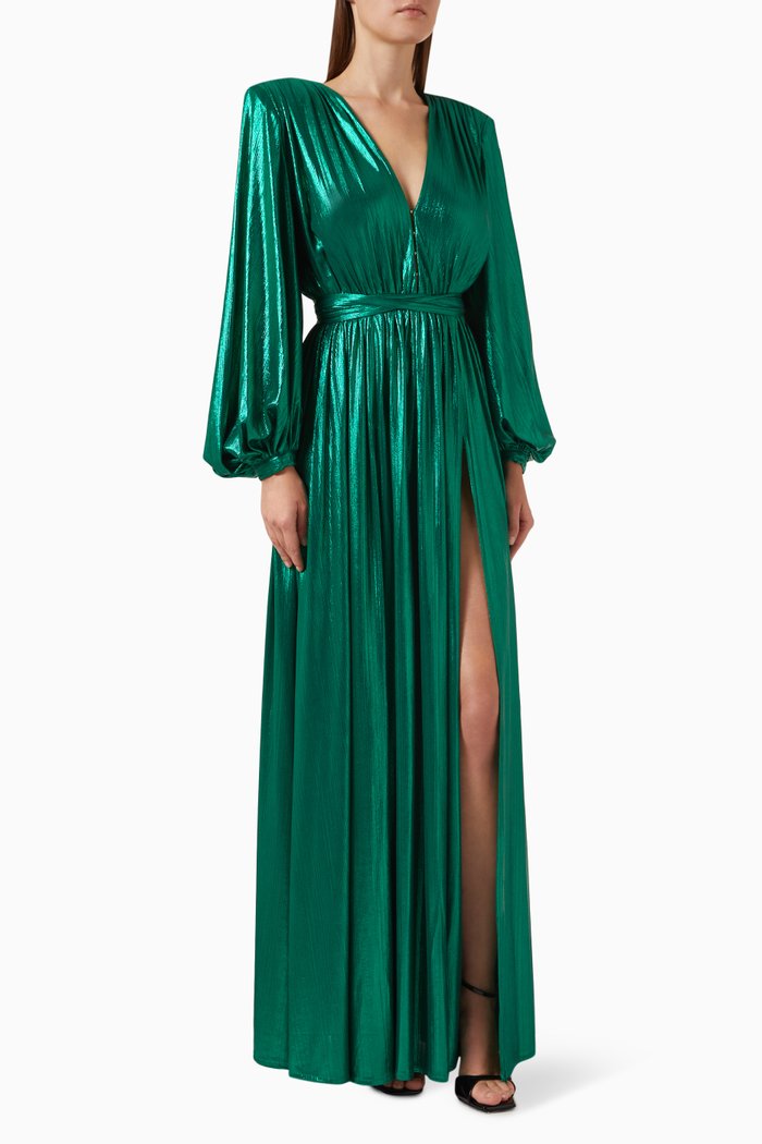 Zoe Metallic Gown, Green