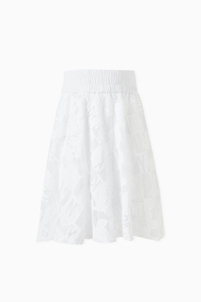 

Pleated Midi Skirt in Lace, White