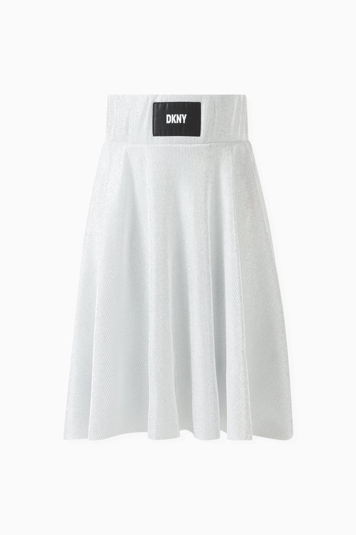 

Logo-patch Midi Skirt in Plissé Fabric, Grey