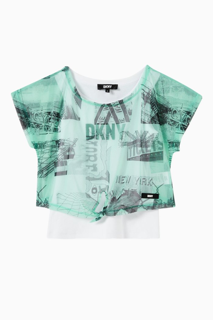 

New York-print T-shirt in Stretch Cotton & Printed Mesh, Green