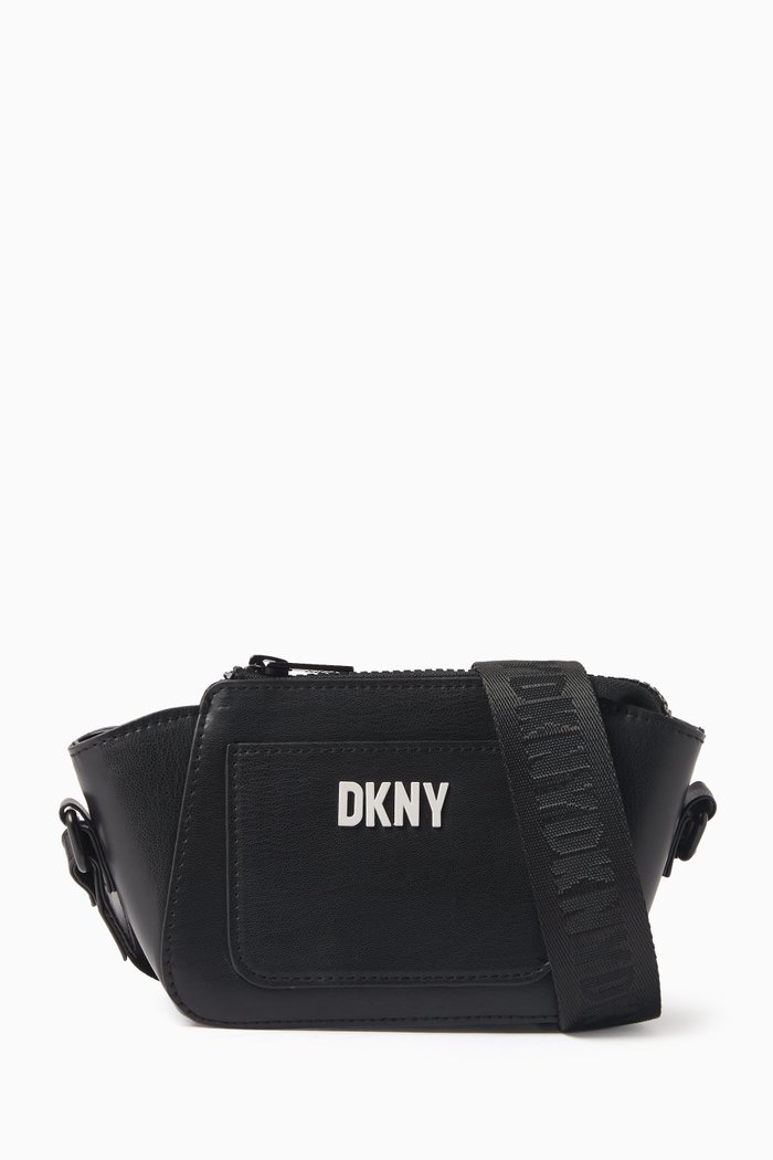 Logo-embossed Crossbody Bag in Faux Leather, Black