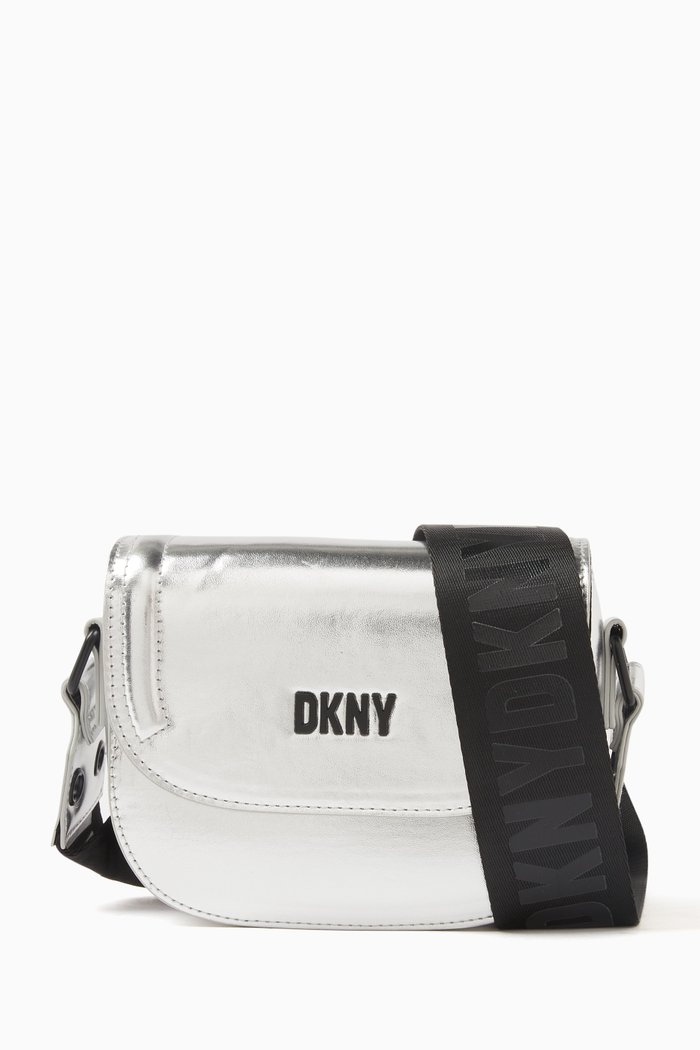 Logo Shoulder Bag in Faux Leather, Grey