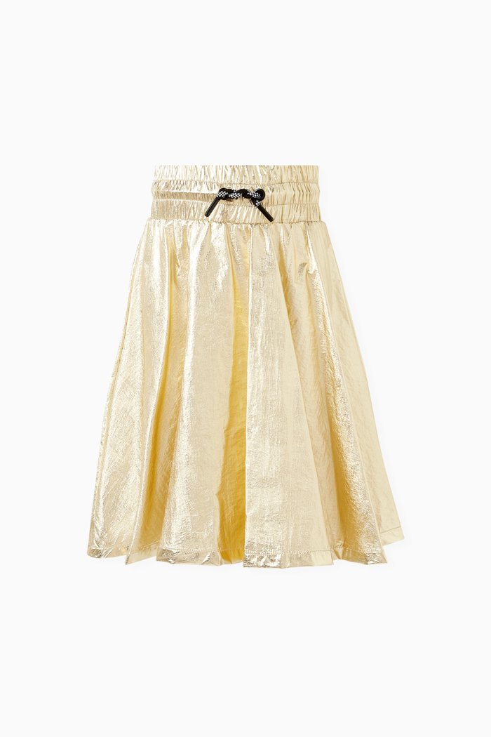 

Logo-print Skirt in Metallic Fabric, Gold
