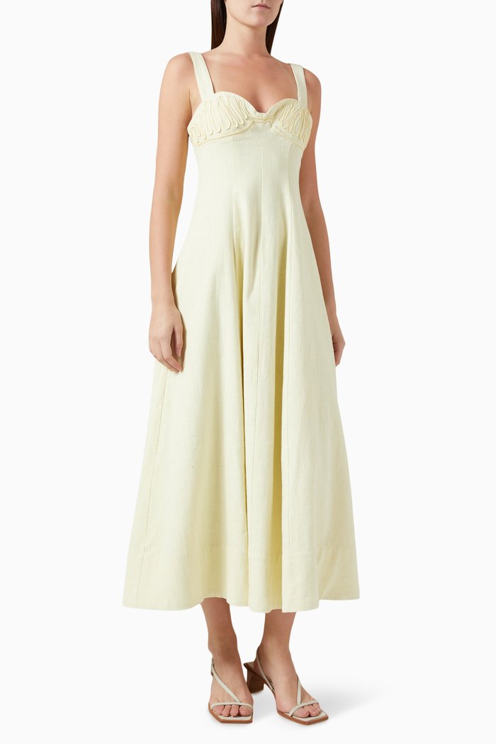 

Carla Embroidered Dress in Linen, Yellow