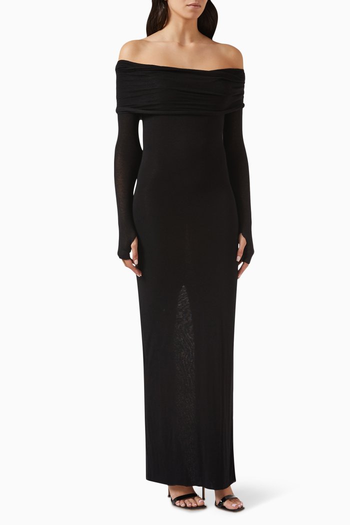

Amara Off-shoulder Maxi Dress in Cashmere-viscose, Black