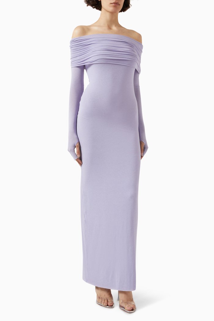 

Amara Off-shoulder Maxi Dress in Cashmere-viscose, Purple