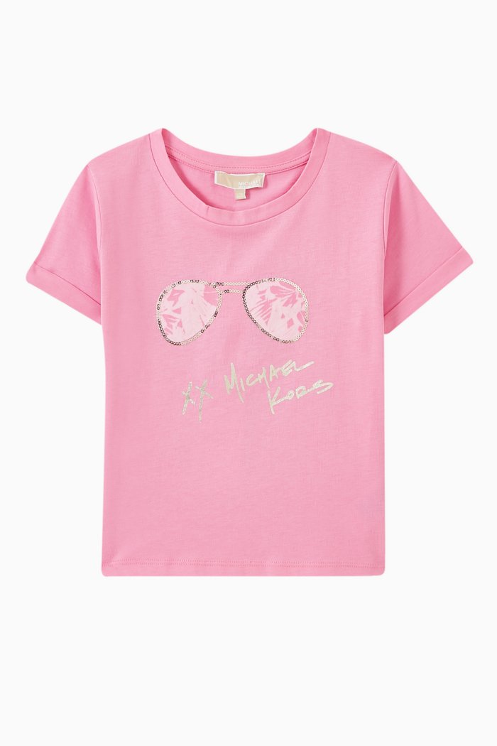 

Sequin-embellished Graphic Logo T-shirt in Organic Cotton, Pink