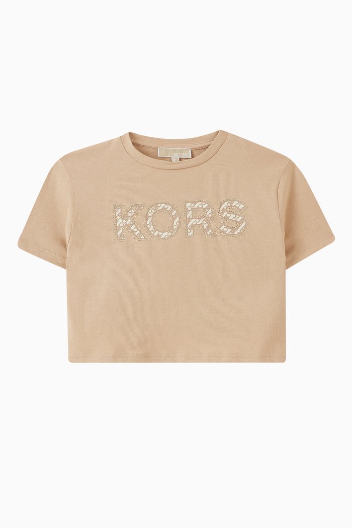 Embellished Logo T-shirt in Organic Cotton, Brown