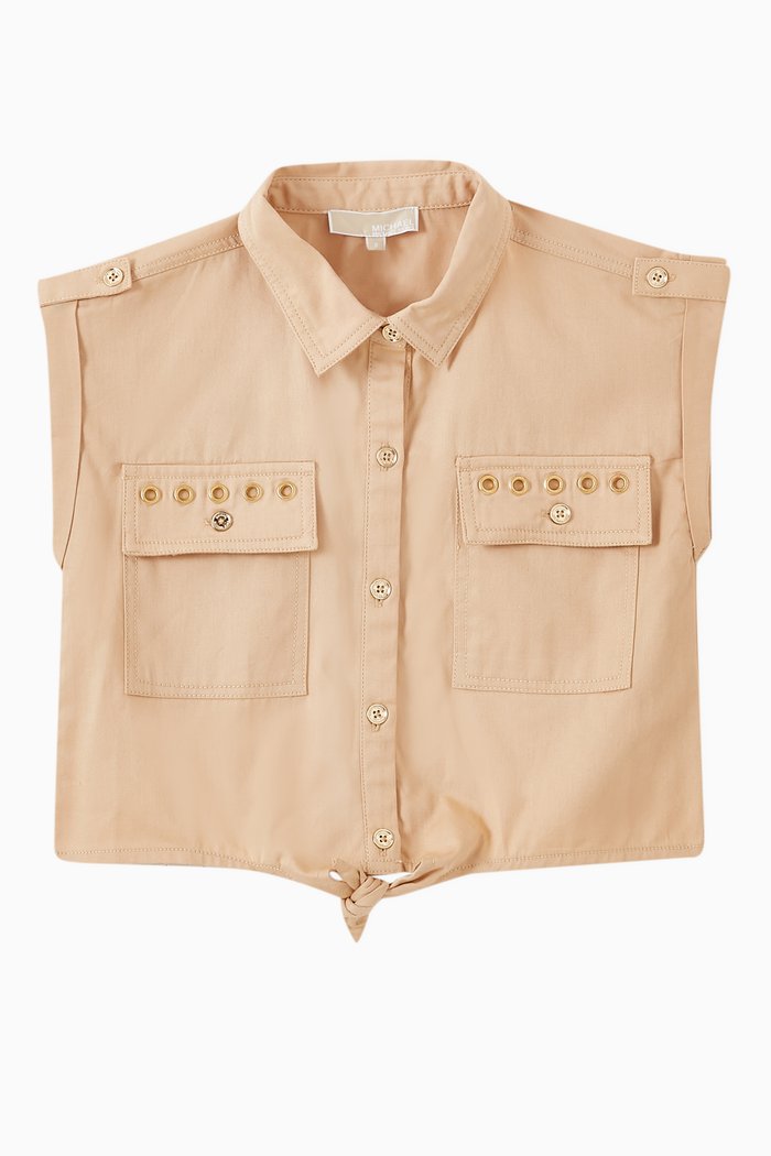 

Eyelet-detail Cropped Shirt in Cotton Twill, Brown