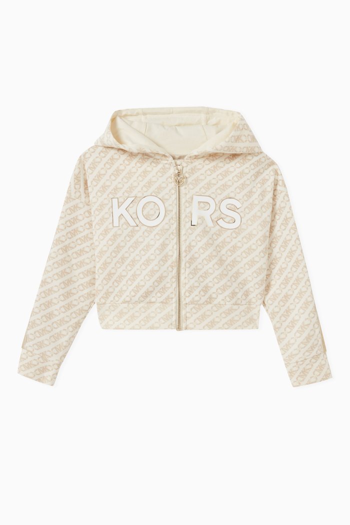 

Logo-print Zip-up Hoodie in Stretch Cotton, Neutral