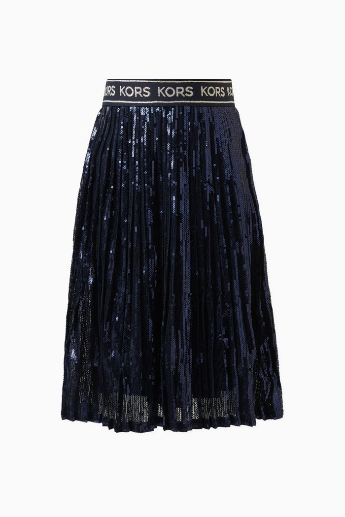 

Pleated Sequin-embellished Skirt, Blue