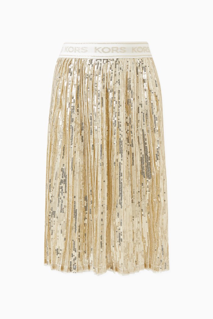 

Pleated Sequin-embellished Skirt, Gold