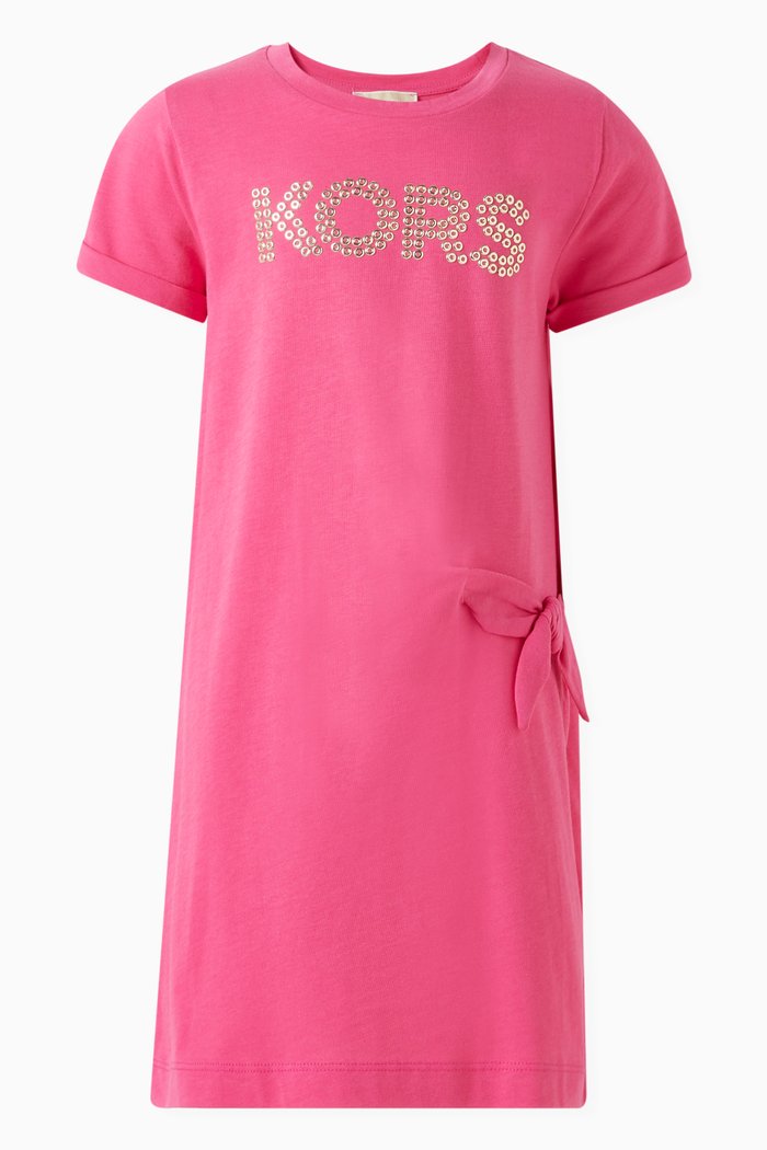 Embellished Logo T-shirt Dress in Cotton, Pink