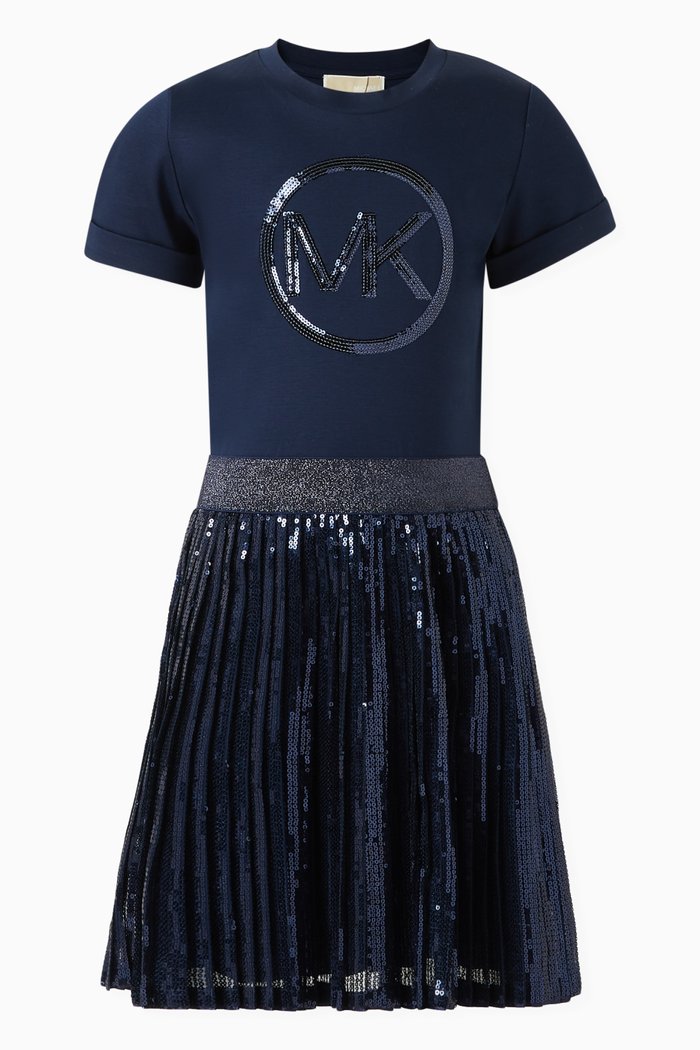 

Sequin-embellished Dress in Cotton, Blue