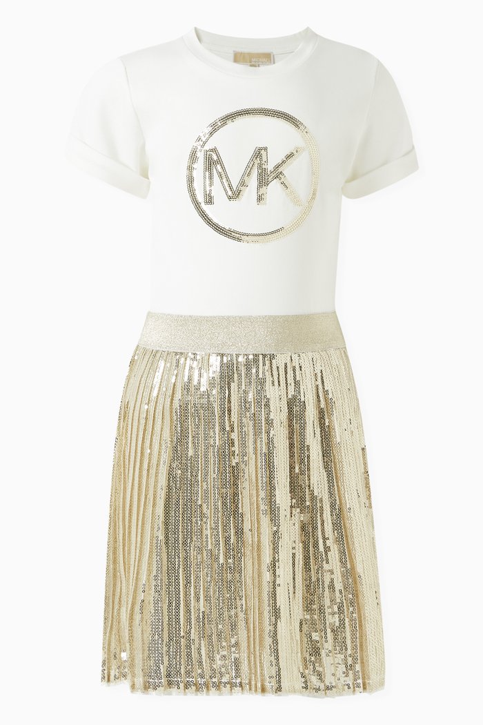 

Sequin-embellished Dress in Cotton, Gold