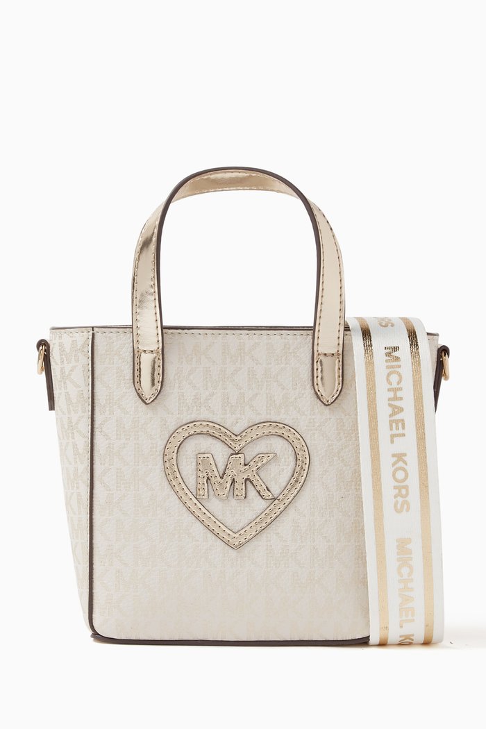 

Printed Tote Bag in Faux Leather, Neutral