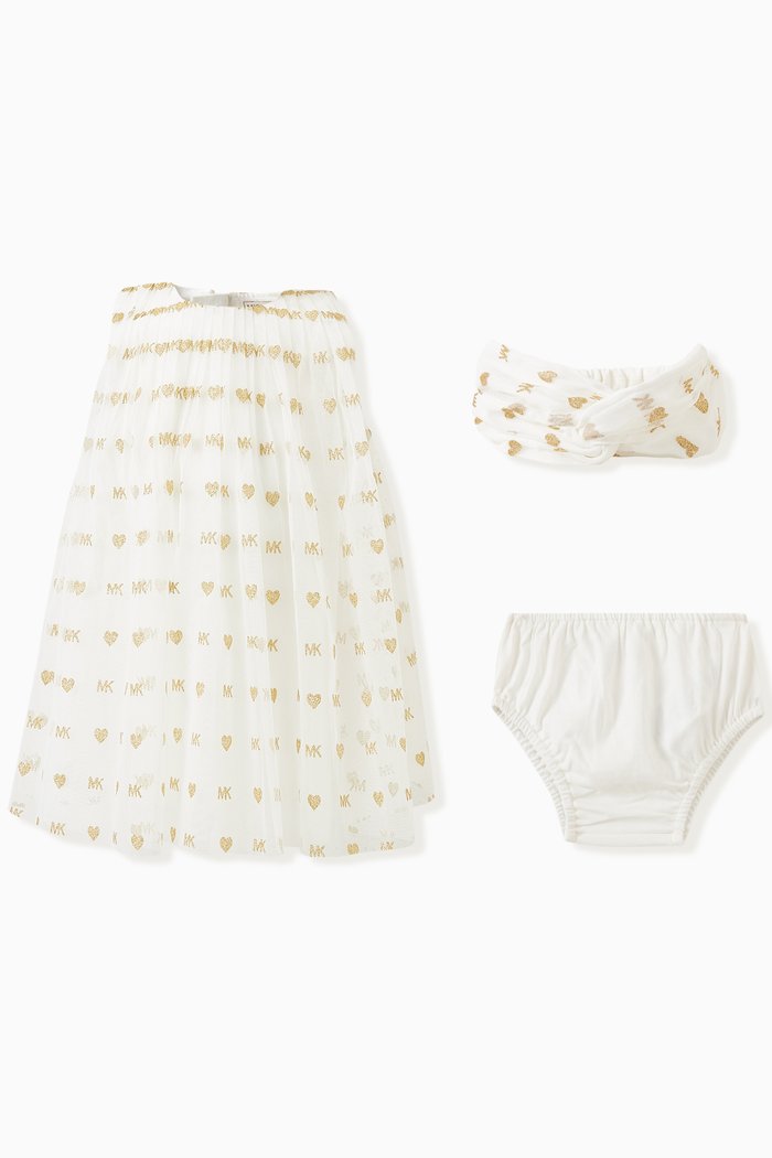 

All-over Logo & Heart Dress in Tulle, Neutral