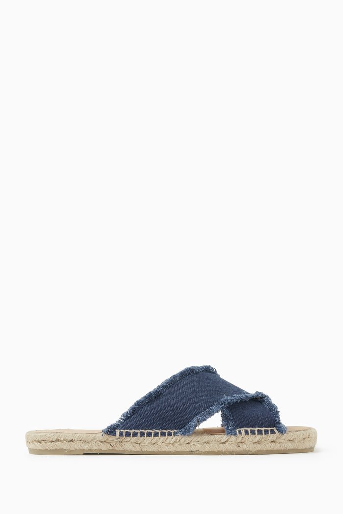 Palmera Espadrille Slides in Canvas, Blue
