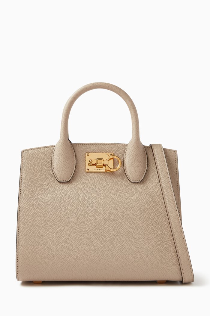 

Studio Top-handle Bag in Leather, Neutral
