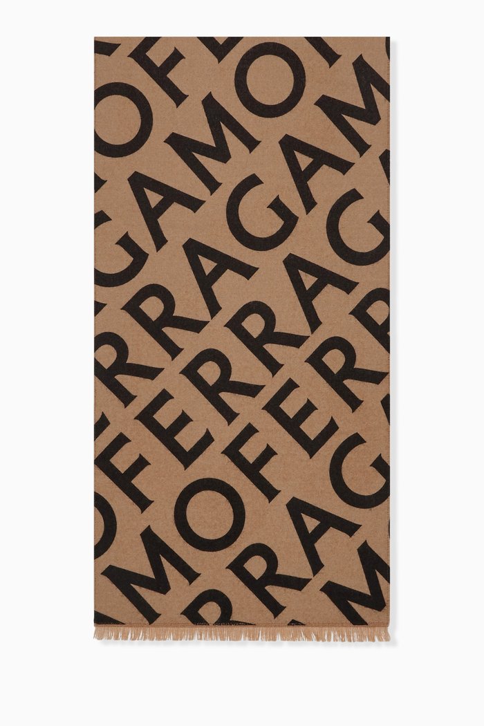 

Bold Logo Scarf in Wool Cashmere-blend, Black