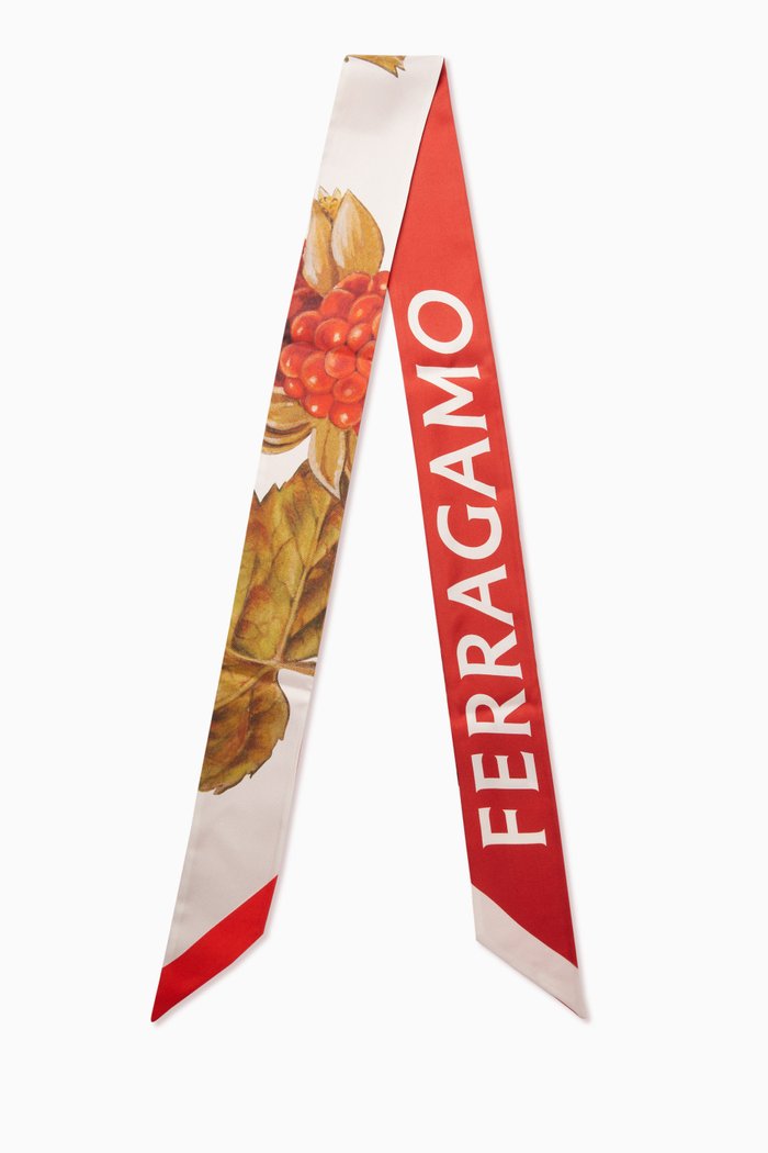 

Wild Berry-print Scarf in Silk, White