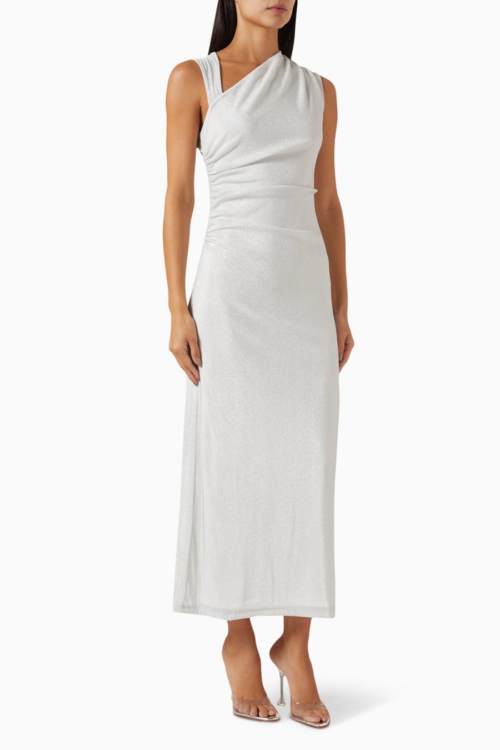 

Amiah Draped Dress in Knit Fabric, Silver