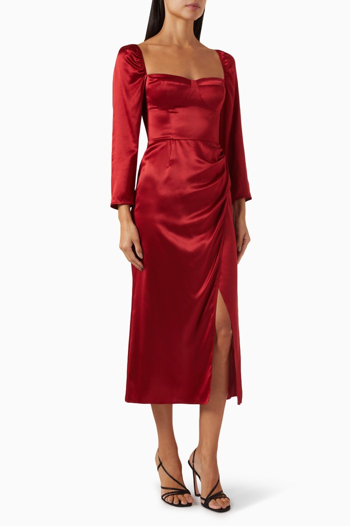

Gloriana Midi Dress in Silk Charmeuse, Red