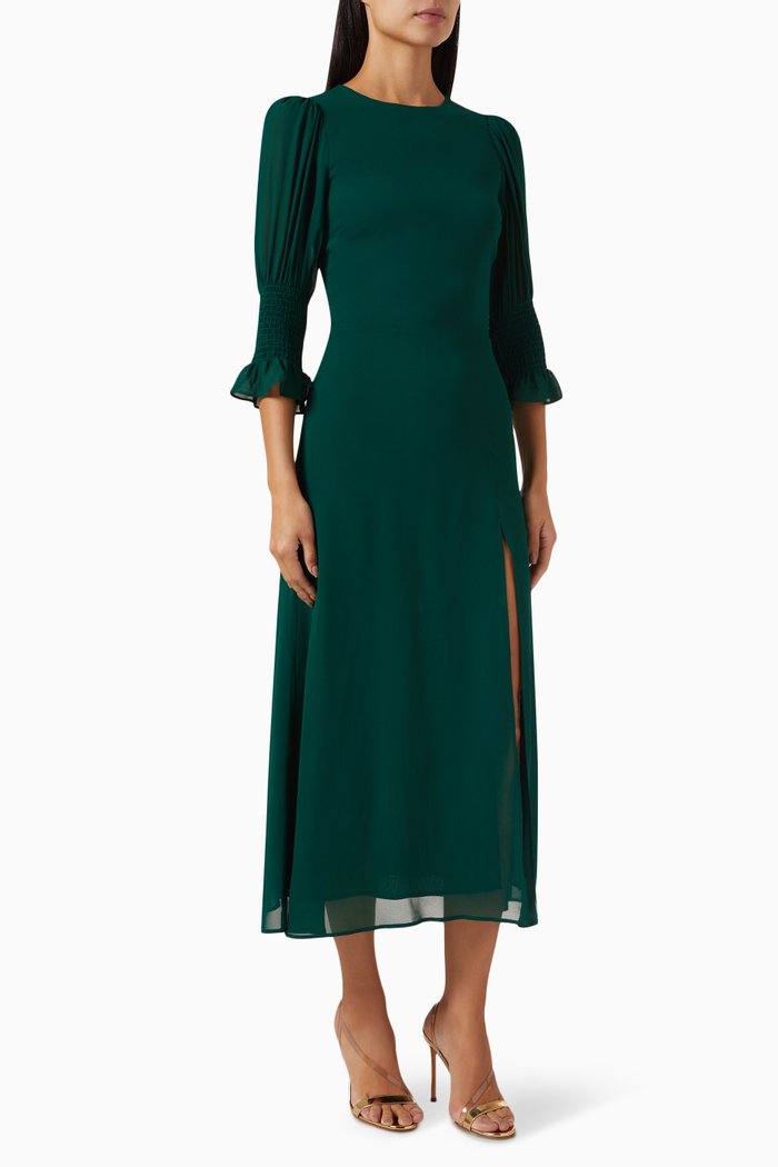 Carolena Midi Dress in Georgette, Green