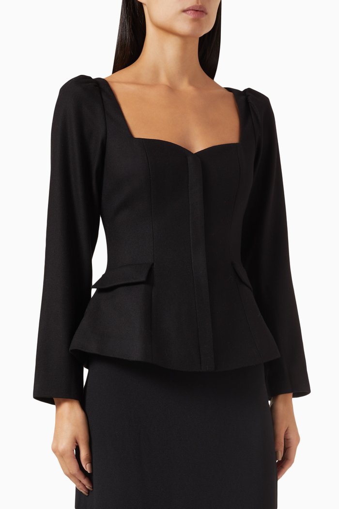 

Edie Sweetheart Top in Wool-rayon Blend, Black