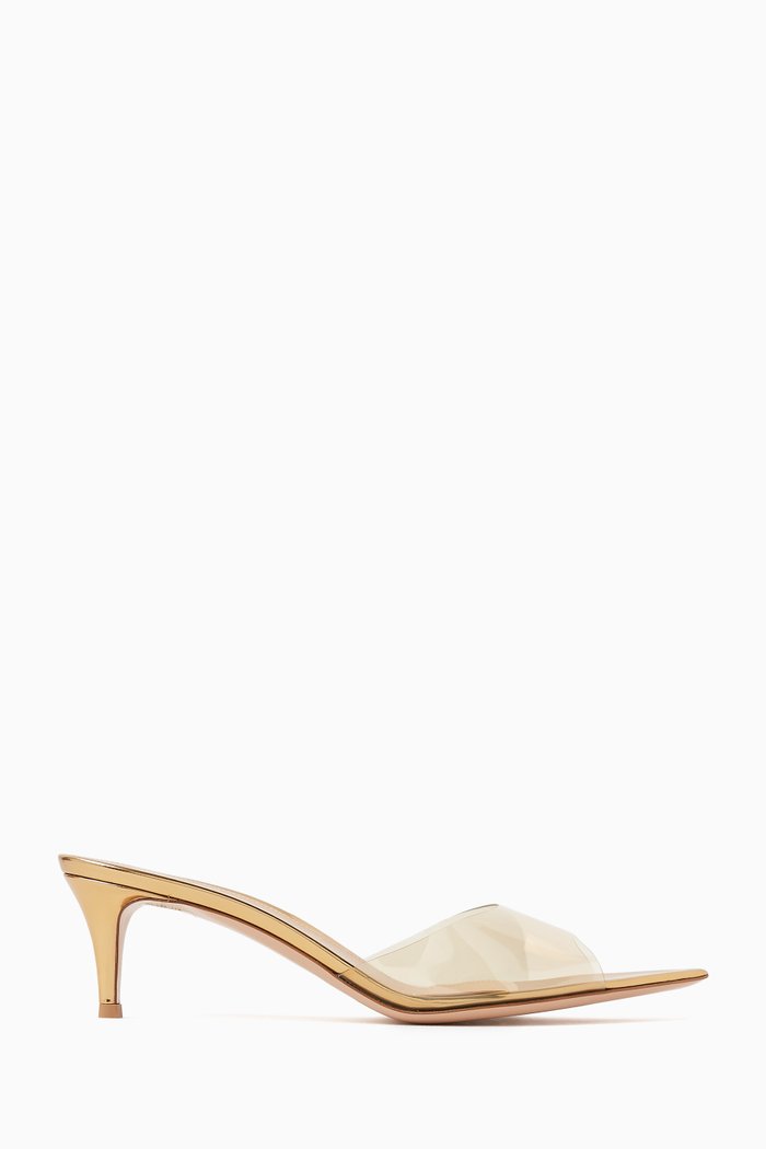 Ellle 55 Mules in Metallic Leather & Plexi, Gold