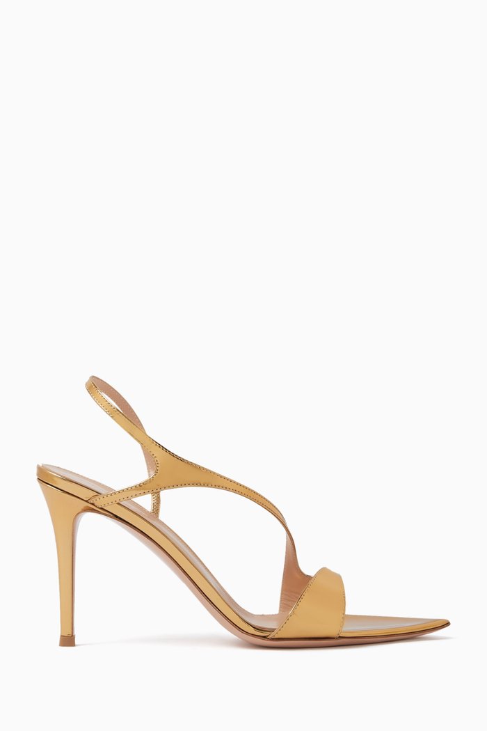 

Pointed Toe 85 Sandals in Metallic Leather, Gold