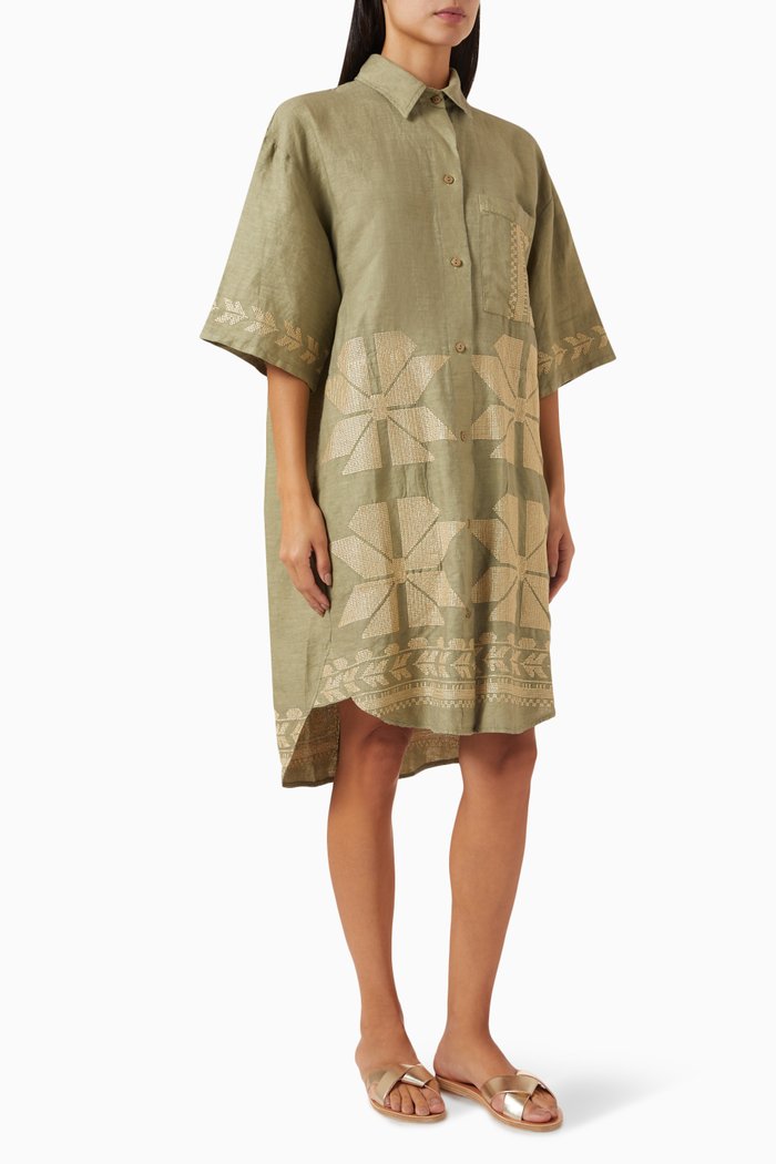 

Aeolis Chemisier Dress in Linen, Green