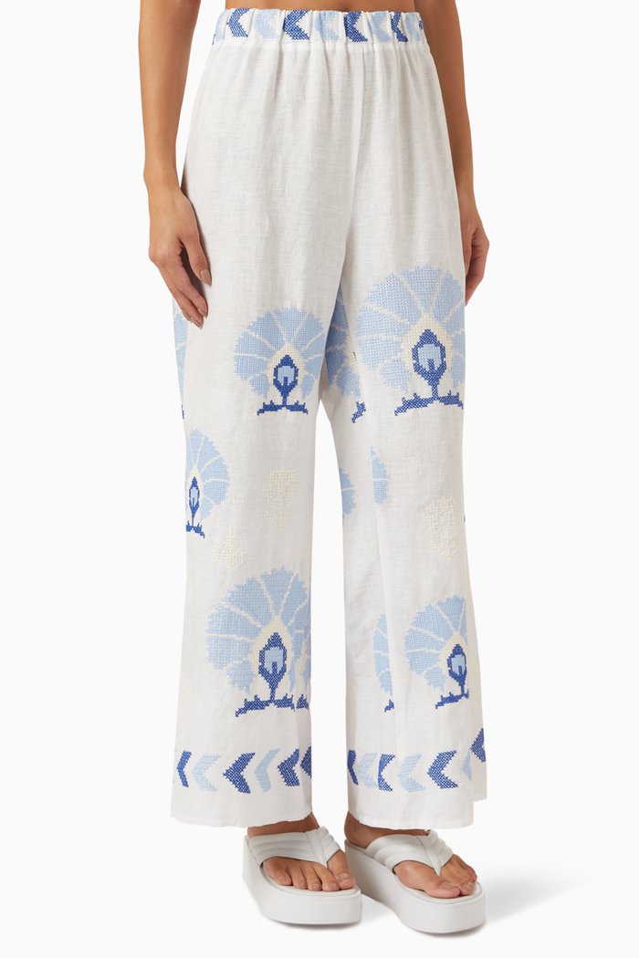 Mini Peacocks Pants in Linen-blend, Blue