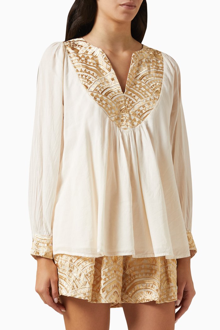 

Embroidered Embellished Blouse in Cotton, Neutral