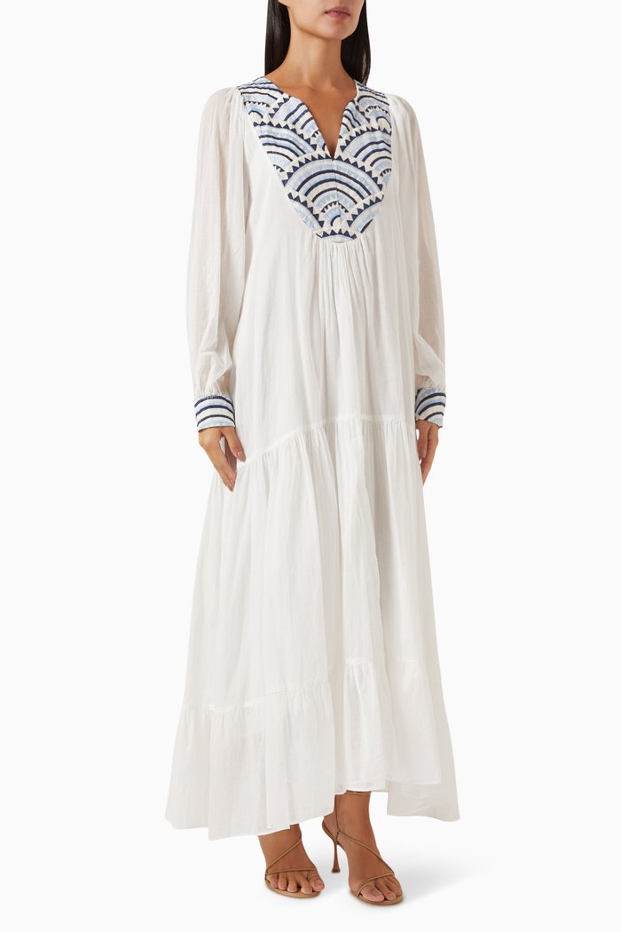 

Embroidered Maxi Dress in Cotton, White