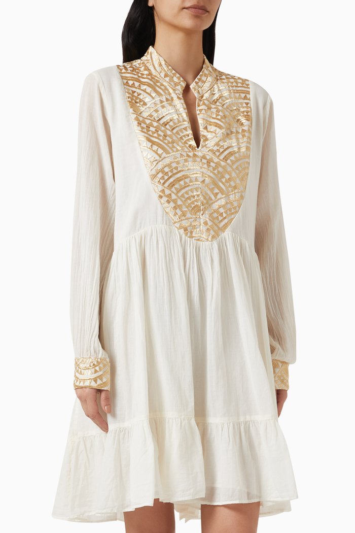 

Embroidered Mini Dress in Cotton-blend, Gold