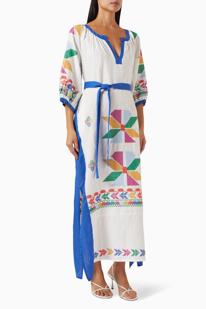 

Aeolis Belt Maxi Dress in Linen, Multicolour