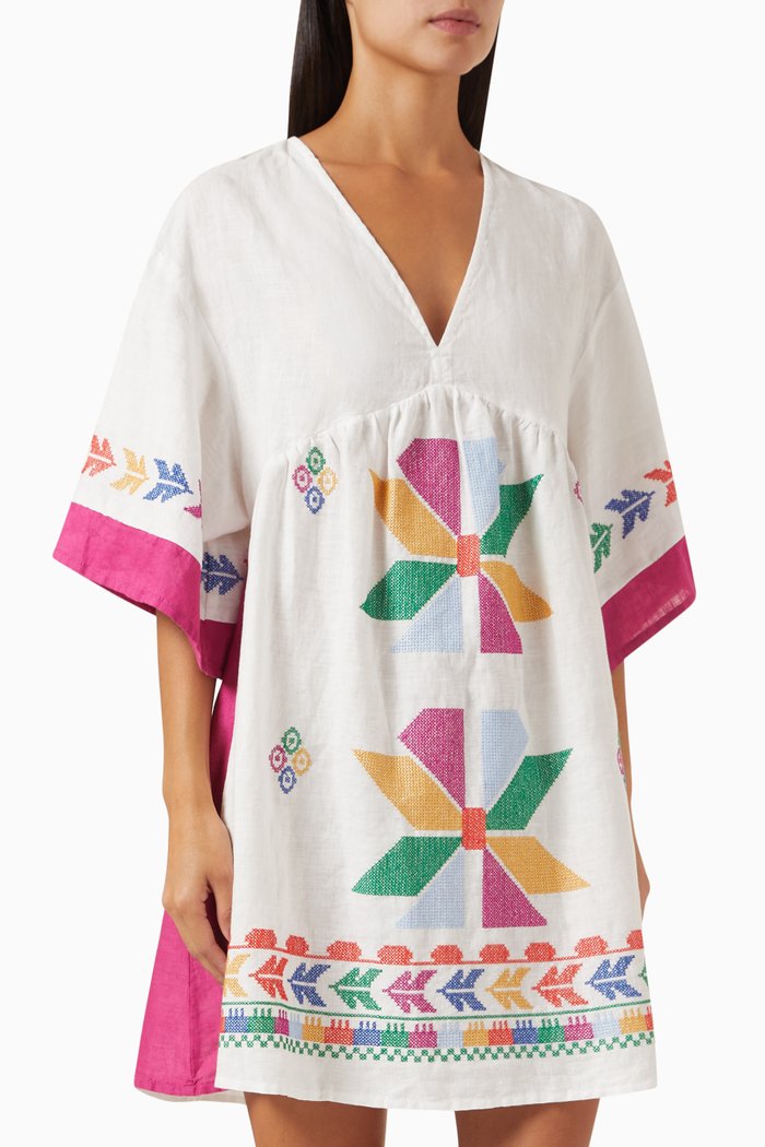 

Embroidered Aeolis Mini Dress in Linen, Multicolour