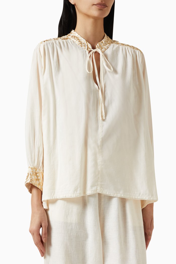 

Metallic Embroidery Blouse in Cotton, Gold