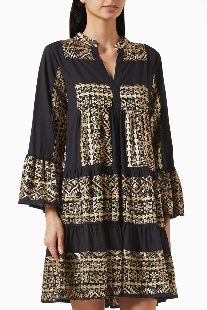 

Ruffled Mini Dress in Cotton, Black